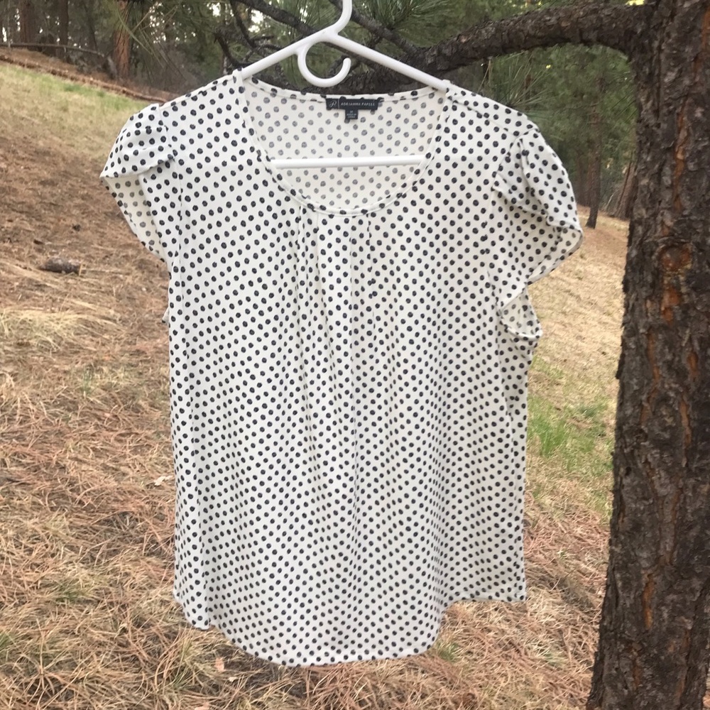 Adrianna Papell Polka Dot Cap Sleeve Blouse - White/Black